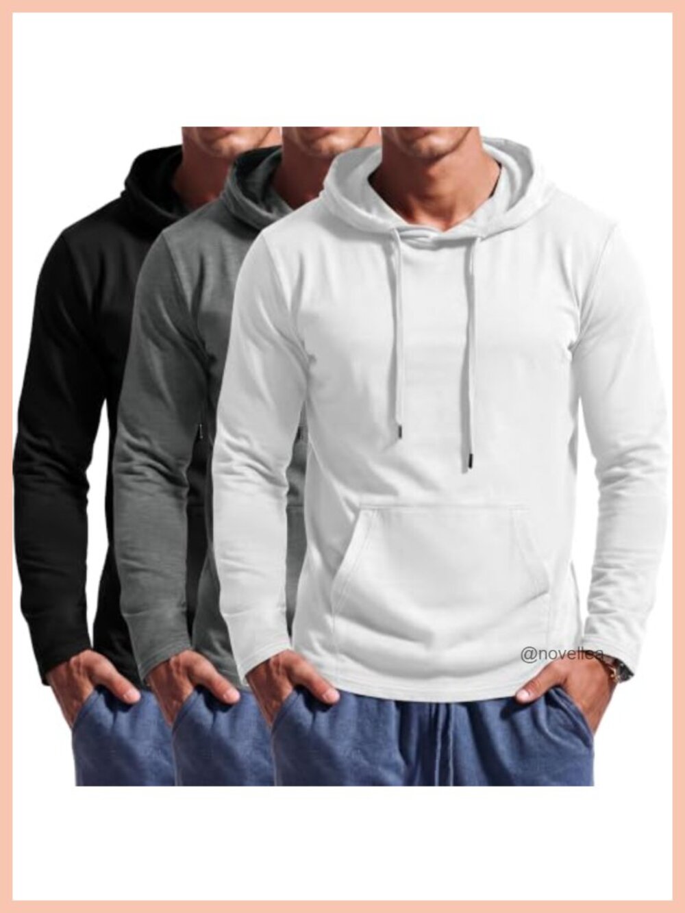 Men's Lightweight Pullover Hoodies 3 Pack Long Sleeve Kangaroo Pocket